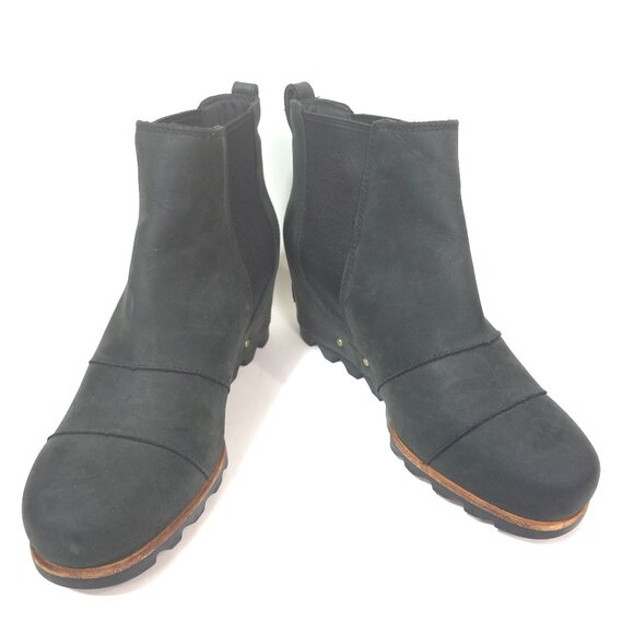Sorel Joan Of Arctic Wedge II Chelsea Boot Black Waterproof Leather Ankle SIZE 9 - Picture 1 of 11